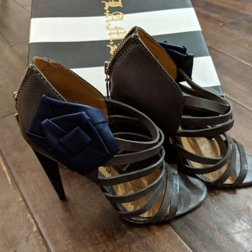 L.A.M.B. Strappy Sandals with Blue Rose
